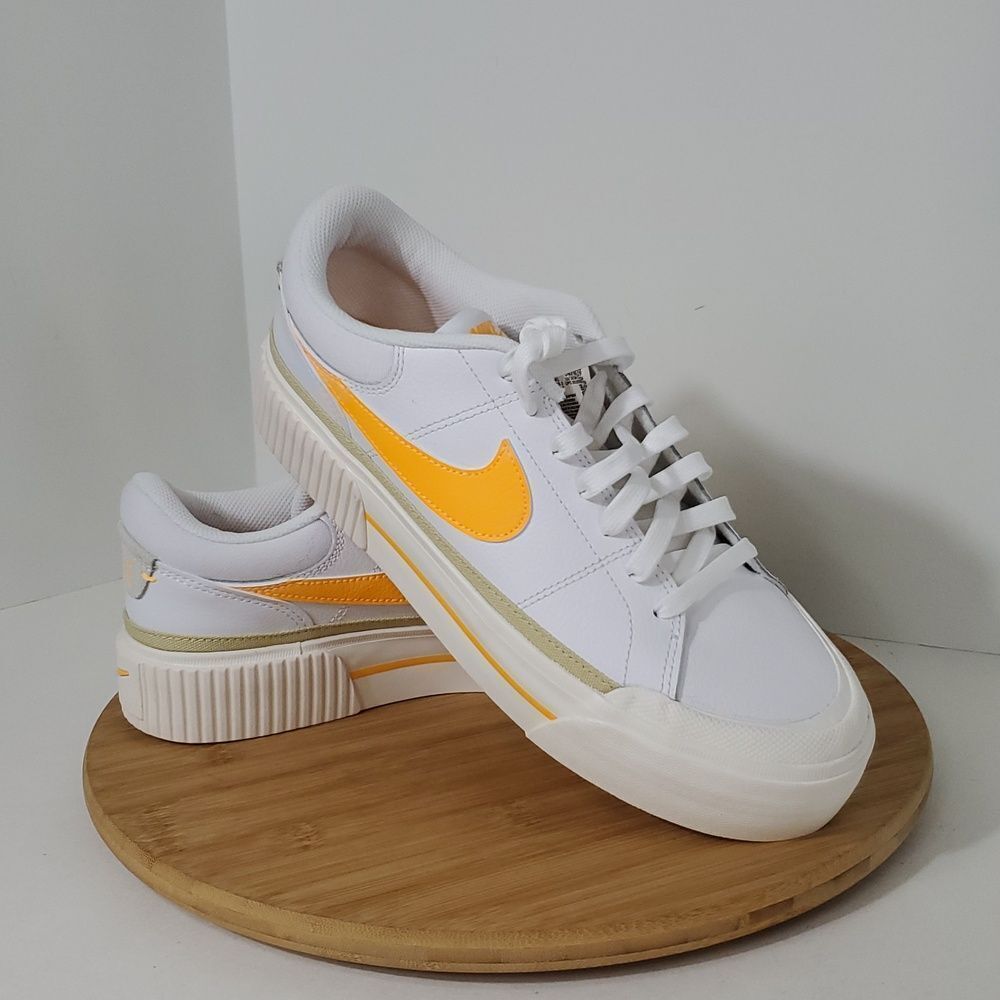 Nike Court Legacy Lift Sneakers White Orange Women's Size 9.5 NIB